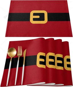 Table Mats de Noël Placemats Set de 4 Santa Claus Belt Red Black Yellow Place Dining Mat à manger sans glissement pour cuisine