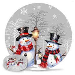 Placemats Kerstsneeuwman Tak Sneeuwvlok Keramische Onderzetters Absorberend Servies Mat Koffie Eetkamer Decoratie Placemat Cadeau