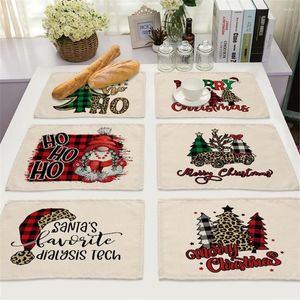 Tafelmatten kerstboom katoen linnen kussen dineren santa claus luipaard bowl cup mat keuken placemat home decor