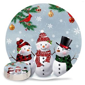 Tapis de Table arbre de noël bonhomme de neige flocon de neige, ensemble de sous-verres en céramique, napperons ronds antidérapants, tapis de tasse de boisson à café, décoration de maison