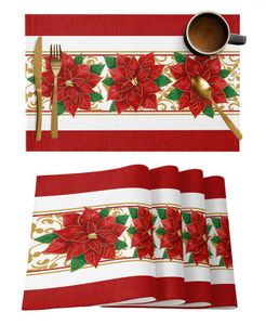 Tapis de Table de noël, fleur d'hiver, Poinsettia rouge, accessoires de décoration de cuisine, napperon résistant à la chaleur, 4/6 pièces