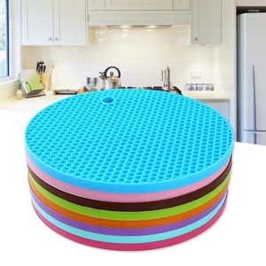 Tapis de table circulaire nid d'abeille Silicone isolé repas tapis cuisine anti-dérapant et plateau étanche échaudage sable Pot