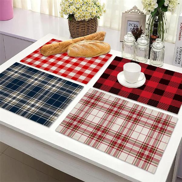 Tapis de table classique Big Scotland Plaid Napperons Imprimer Rose Kaki Bleu Marine Grille Tasse Pads Cuisine Salle À Manger Vintage Vacances Boisson