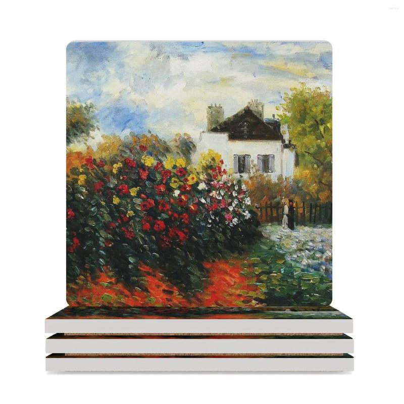 Placemats Claude Monet - De tuin van Argenteuil Monet's keramische onderzetters (vierkant) Kopje voor thee Leuke mat
