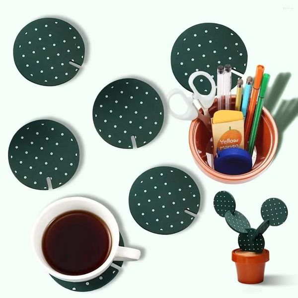 Table Mats Coasters Cactus 6 pièces Set Diy Fun with Flower Pot Helder Novely Gift Bar Home Decoration Mat à café