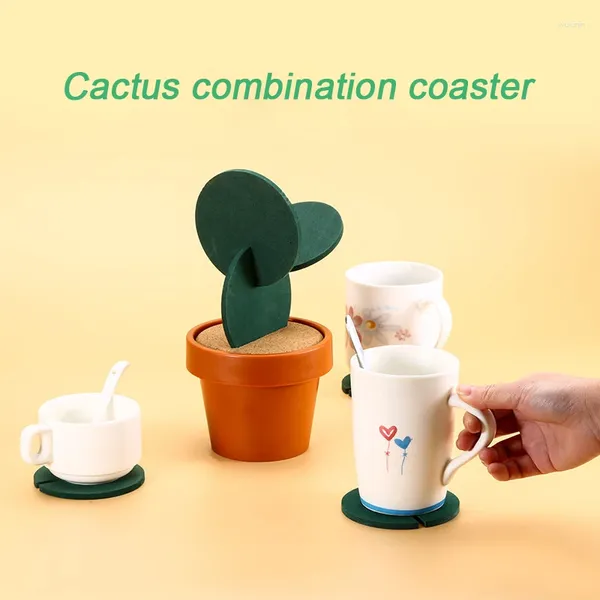 Table Mats Coasters DIY Cactus Set Novely Gift Not Slip Tea Coffee Cup Hather Isolation Pad Home Decor Kitchen Tool