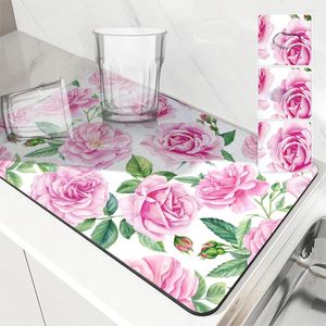 Table de table de table basse tampons de table de drainage rose salle de bain carrée absorbant antidérapant la cuisine sèche de cuisine placemat de plage de place