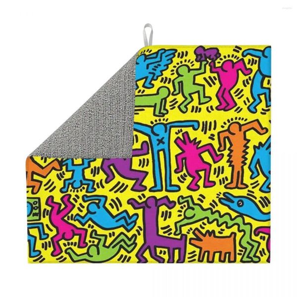 Tapetes de mesa Colorido Graffiti Art Haring Dance Dish Mat para cocina Absorbente Microfibra de secado rápido Platos geométricos abstractos Escurridor Almohadillas