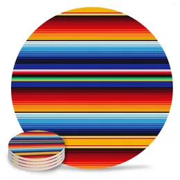 Tapis de table colorés rayures mexicaines colorés en céramique cuisine rond linat décor de luxe Coffee Tea tasse Coasters
