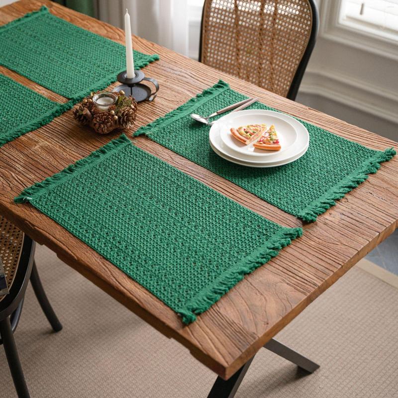 Tapetes de mesa de algodão linho restaurante tapete com borla antiderrapante isolado almoço doméstico jantar placemat decoração de natal