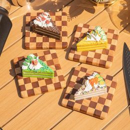 Tafelmatten Creative Chessboard Cup Mat Solid Wood Tea Dessert Cake Mini Tray Coffee Holder Set accessoires