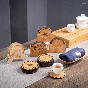 Table Table Creative Lotus Flower Drink Coasters Wooden Round Cup Mat Tea Coffee Mug Placemat Home Decoration Accessoires