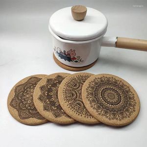 Placemats Creatief Scandinavisch Mandala-ontwerp Ronde vorm Houten onderzetters zonder rek Kurkbekermat