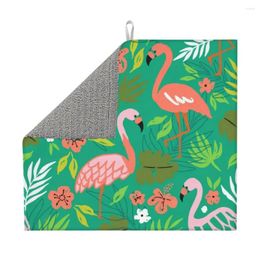 Tapis de table Tapis de séchage de vaisselle personnalisé Flamingo Bird pour la cuisine Séchage rapide Super absorbant Fleurs tropicales Microfibre Plats Égouttoir Pad