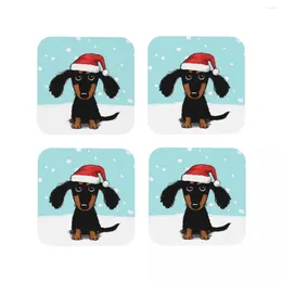 Tapis de Table mignon teckel noël hiver Wiener chien Santa sous-verres café napperons tasse vaisselle décoration accessoires tampons
