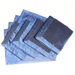 Tafelmatten ontwerp 4 stcs placemat met servet handwerk pintuck faux zijden mat blauwe kleur cadeau set