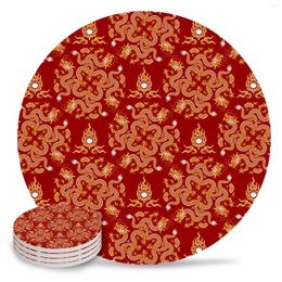 Table Mats Dragon Red Fond en céramique Set Coffee Tea tasse Coasters Accessoires de cuisine Round Placemat