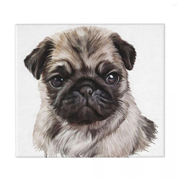 Tapetes de mesa Estera de secado Cachorro Pug Pintura de retrato Soporte de aislamiento térmico Plato Taza Escurridor Utensilios de cocina