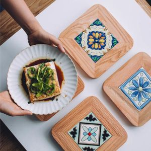 Tafelmatten Dunxdeco Wood Coasters Placemat Floret Brick Mat Pot Holder keuken isolatie Mesa vintage eenvoudige kunstdesk -decoratie