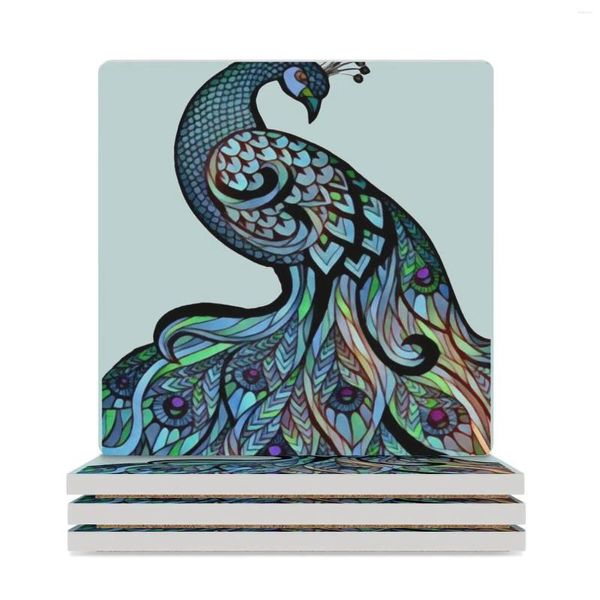 Mujas de mesa elegantes Peacock Art Coasters (cuadrado) Café Kawaii para bebidas Tazas