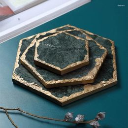 Tafelmatten smaragd Natural Marble Gold Edge Cup Cushion Hexagonal Round isolatie modieus en