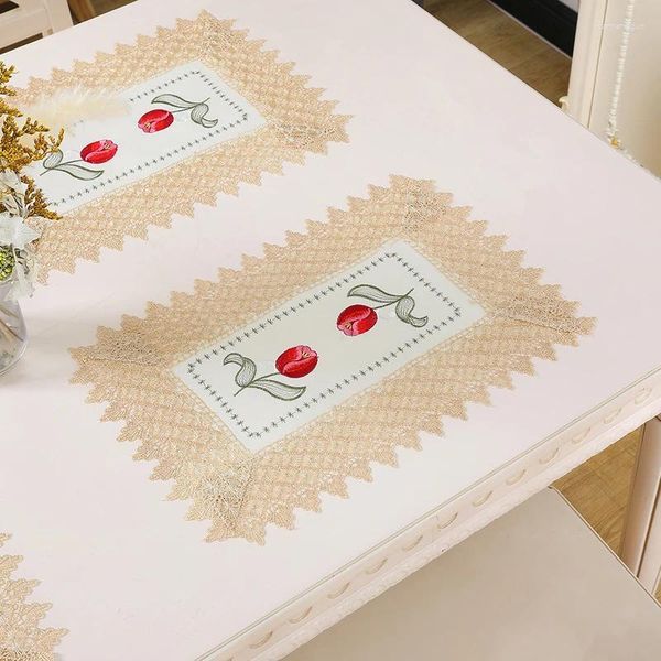 Tapis de Table Style européen, nappe brodée rurale, tapis de salle à manger, plateau ajouré, Vase, couverture décorative, tissu d'art