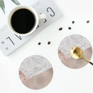 Placemats duur roze - rosé goud marmeren onderzetters lederen placemats antislip isolatie koffie keuken eetpads set van 4