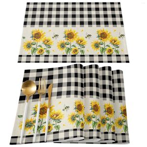 Placemats Boerderij Bloem Zonnebloem Bee Retro Placemat Voor Eettafel Servies Keuken Schotel Mat Pad 4/6 stuks woondecoratie