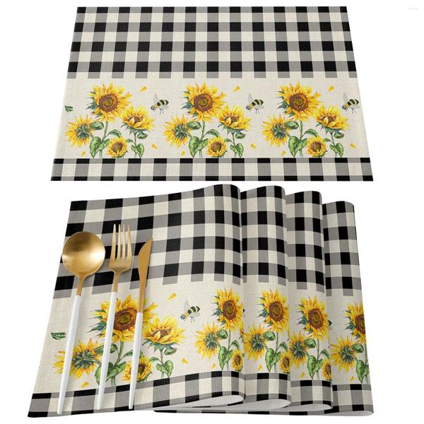 Tapis de Table ferme fleur tournesol abeille rétro napperon pour salle à manger vaisselle cuisine plat tapis Pad 4/6 pièces décoration de la maison