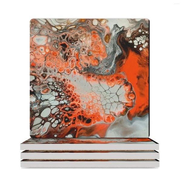 Tapetes de mesa Fire N Ash About Pour Art Posavasos de cerámica dramáticos (cuadrados) Blanco para cerámica Navidad Té Animal