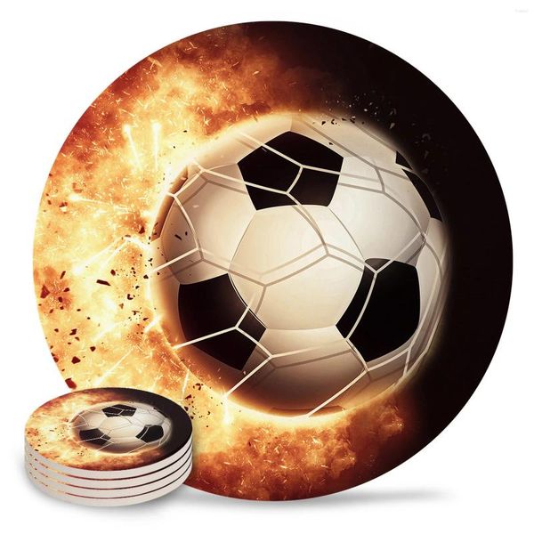 Tapis de Table flamme Football tir Sport athlétisme rond café accessoires de cuisine sous-verres en céramique absorbants