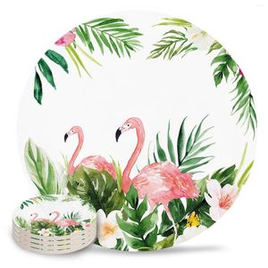 Tafelmatten Flamingo Plant Flower Aquarel Keramische set Keuken Ronde Placemat Luxe Decor Coffee Tea Cup Coasters