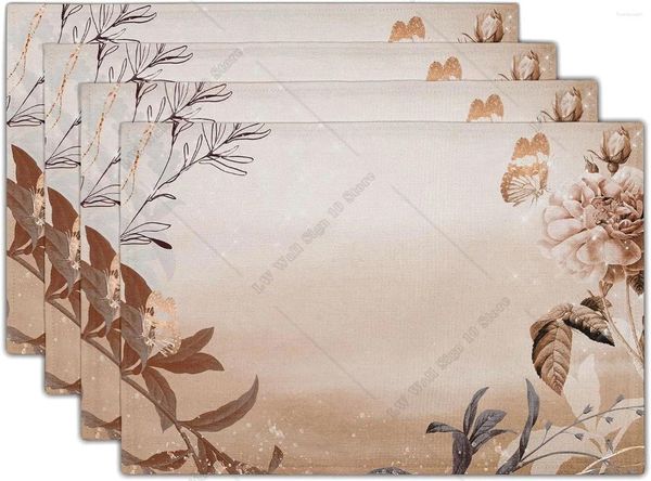 Table Mats Floral Marble Placemat Ensemble de 4 places Placemats Butterfly vintage pour manger des rides à manger un décor de cuisine