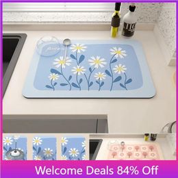 Tapis de Table imprimés de fleurs, napperon pour plat à café, tapis de vidange de cuisine Super absorbant, séchage rapide, tampons égouttés pour salle de bain, accessoires