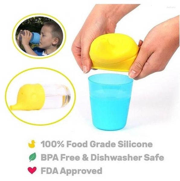 Las alfombrillas de mesa para niños Silicone Sippy Las tapas hacen que la mayoría de las tazas sea una taza de vidrio de leche vintage a prueba de fuga