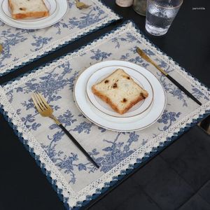 Tafelmatten Franse pastorale stoffen Placemat Waterdicht Modern Simple Mat Koffieplaat Kussen Blue Floral Cotton Fabric Home Decor