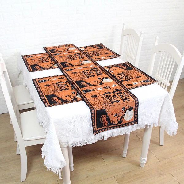 Tapis de table Halloween Coussin en tissu de thé américain Ins Fil Tissage Jacquard Drapeau Multifonctionnel Gland S