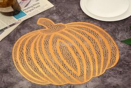 Tapis de table Halloween citrouille doré américain napperon découpe isolation antidérapant Pvc café décoratif cuisine créative 4 pièces 6492389