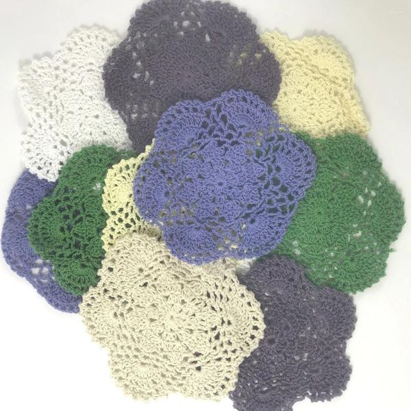 Tapis de Table en coton tricoté au Crochet à la main, tampons de tasse de Type européen et américain, vaisselle en dentelle de café sur mesure 14cm