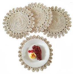 Tapis de Table tissés à la main, style Boho, ensemble de 4 sets de table en cosse de maïs naturelle, ronds en paille tressée, résistants à la chaleur pour manger