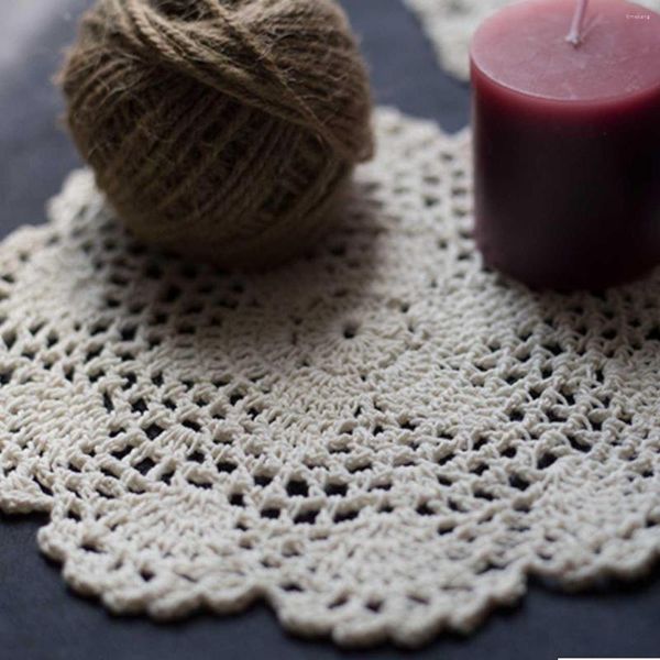 Tapis de table en fil de coton fait à la main, crochet tissé, fleur, Art frais, tasse creuse, assiette, coussin, motif de neige