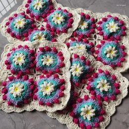 Tapis de table faits à la main au crochet napperons carrés stéréo fleurs tasse théière tampons décoration de salle à manger pour cadeau de mariage 28 cm 4 pcs/lo