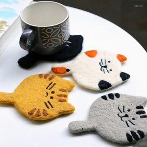 Tafelmatten handgemaakte wol vilt placemat schattige kitten isolatie huisdecoratie ornamenten po rekwisieten creatief kerstcadeau