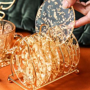 Tapis de Table Ins feuille d'or et d'argent thé acrylique européen américain créatif manique tasse à café tapis
