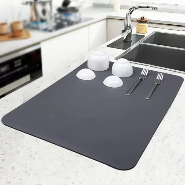 Tapetes de mesa Inyahome Almohadilla de drenaje gris Estera de secado de platos de goma Escurridor súper absorbente Vajilla Alfombras para botellas Vajilla de cocina Manteles individuales