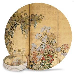 Placemats Japans bladgoud scherm lente en herfst bloemen placemats voor keuken koffie decor accessoires keramische onderzetters