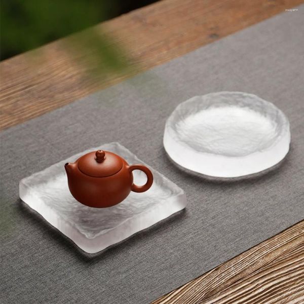 Tapetes de mesa, bandeja de té esmaltada de estilo japonés, diseño oscuro mate, tetera de té Liuli de espesor blanco para el hogar, casa de té