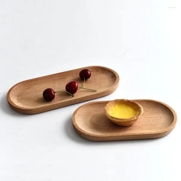 Tapetes de mesa, bandeja de vajilla japonesa, plato de madera de haya ovalado, Mini madera maciza pequeña para el hogar, restaurante, utensilios de cocina