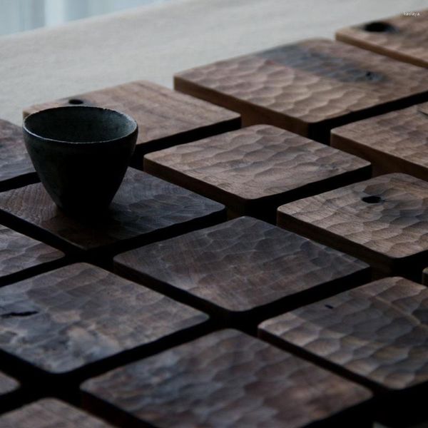Tapis de table Style japonais tasse en bois Anti-brûlure service à thé accessoire pour Pot moiré sculpture cire huile traitement de Surface