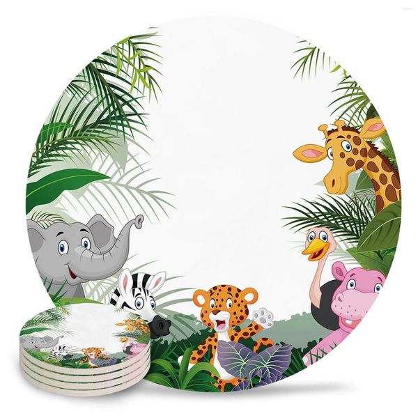 Table Table Mats Jungle Animal Cartonnière Girafe Elephant Ceramic Set Coffee Tea tasse Coasters Accessoires de cuisine Round Placemat